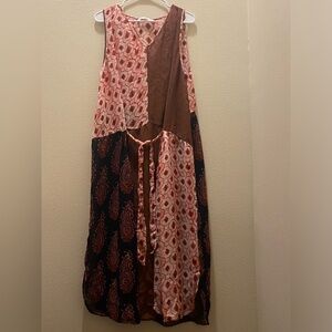 Zara Patchwork Print Maxi sheer tie front dress  in Brown and Pink size XL